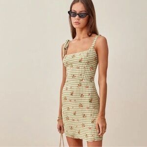 Reformation Green Gingham Annabelle Mini Dress